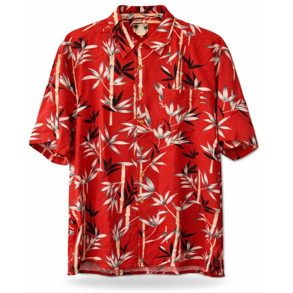 Banana Cabana Men's Red Silk Floral  Button-Up Shirt Size XXL Hawaiian